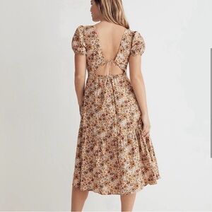 Madewell Puff-Sleeve Open-Back Midi Dress in the Flora Field Pattern